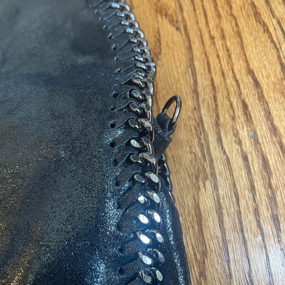 Genuine Leather Italian Inspired By Stella McCarthy Shimmery Black Tote Bag - Picture 9 of 10